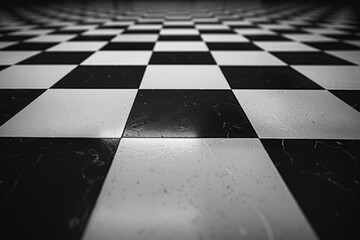 A traditional checkered floor design in a room with black and white squares