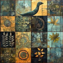 Naklejka premium collage with birds and flowers