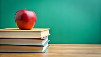 School assessment with A grade, books and apple on colored background. Ai generative