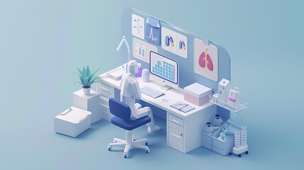 Fototapeta premium Isometric online medical consultation health care in paper cut style,stockphoto style