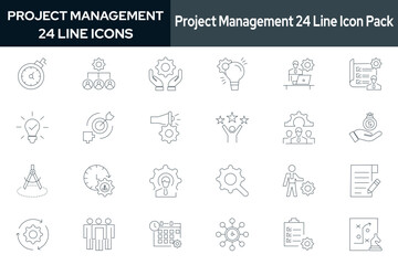 Collection of 24 project management line icons. These design elements are suitable for your projects and are provided as vector illustrations.