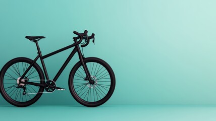 Fototapeta premium A sleek black bicycle stands elegantly against a soft turquoise background, showcasing modern design and style.
