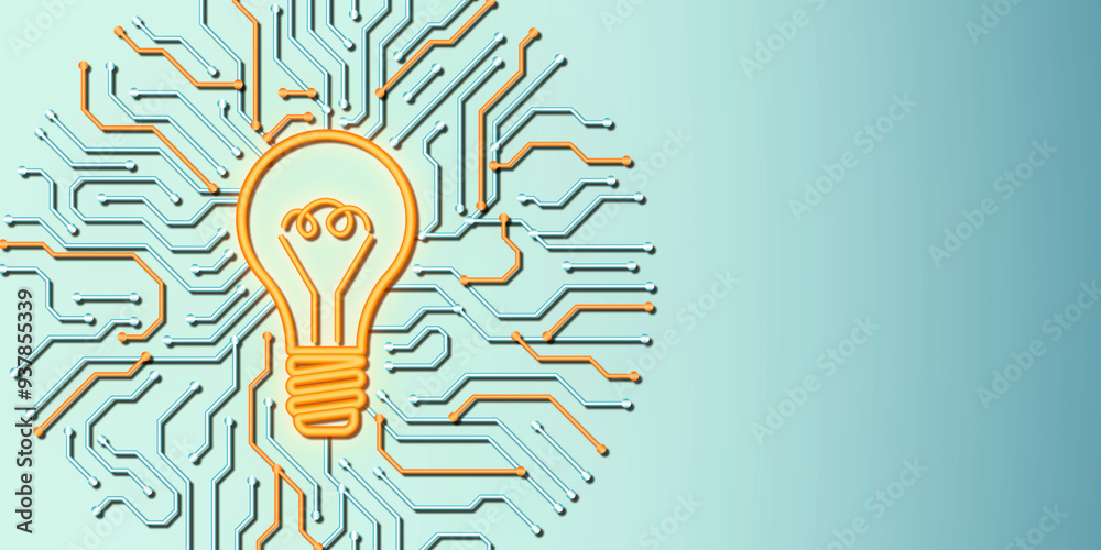 Aufkleber Lightbulb icon with circuit pattern on gradient background, concept of technology and innovation. 3D Rendering