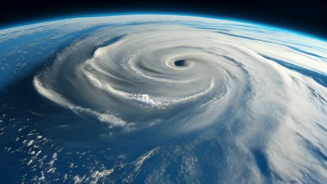 Super typhoon tropical storm cyclone hurricane tornado aerial satellite View. Top View Animation Of Giant Hurricane Seen From Outer Space. Timelapse animation of the eye of the hurricane