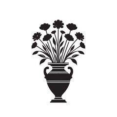 Silhouettes daisy flower vase, Vintage botanical flower icon. Vector botany natural plant design.	
