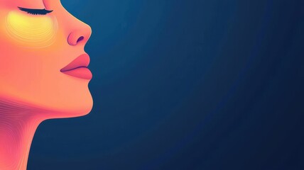 A colorful profile of a woman showcasing beauty and serenity against a calming blue background, highlighting facial features.