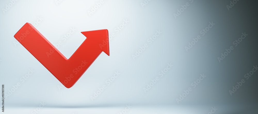 Poster Red check mark and arrow symbol on light background. 3D Rendering