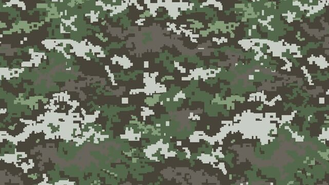 Military pixel flecktarn camouflage green grey woodland camo texture pattern horizontal banner illustration wallpaper