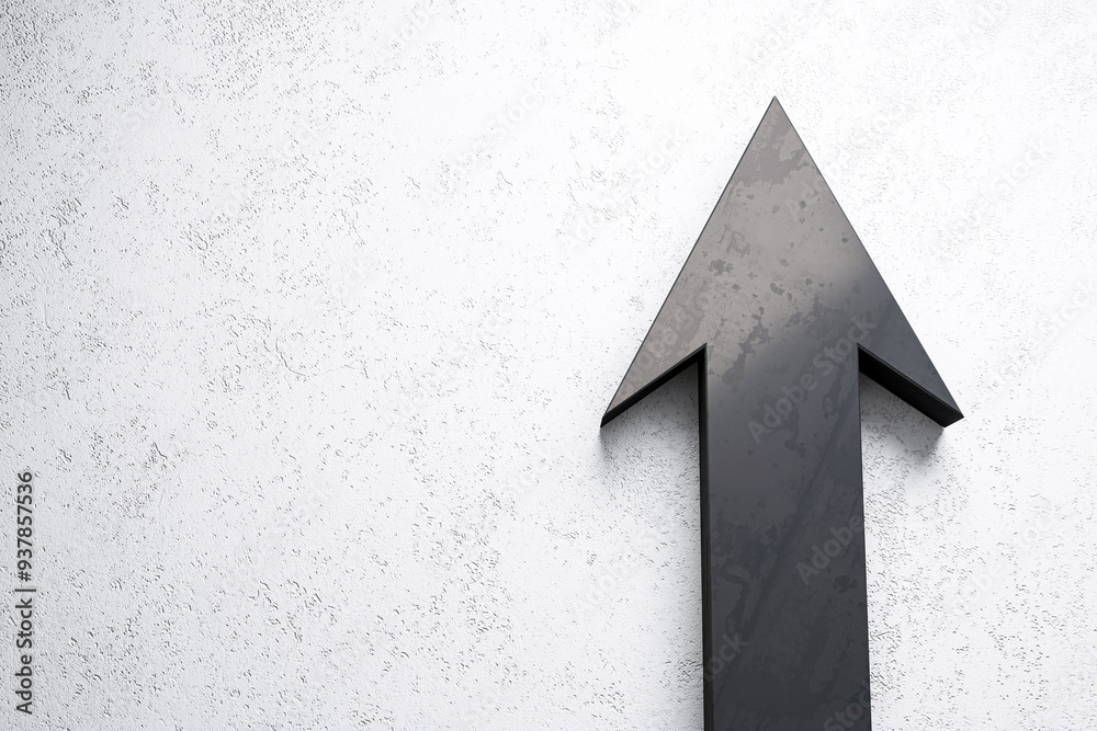 Poster black upward arrow on a textured white background. 3d rendering
