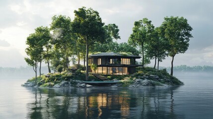 Fototapeta premium Modern House on a Secluded Island