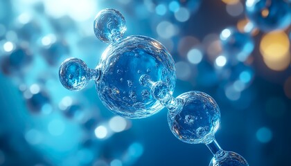 Abstract Glass Molecules Floating in Blue Fluid: A Clean Energy Vision