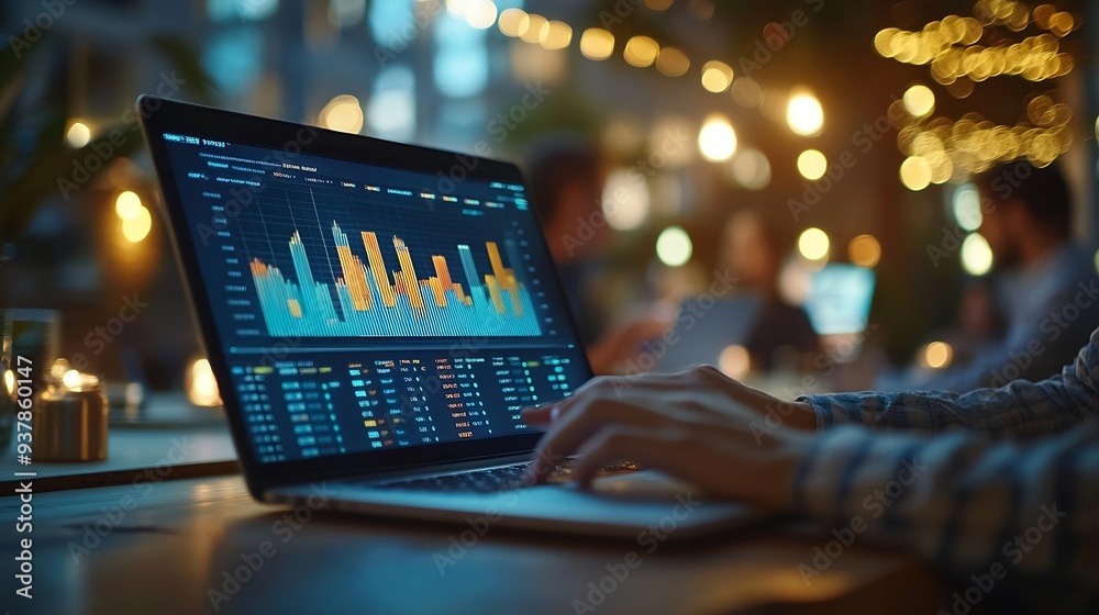 Poster Advice teamwork and people at laptop with graphs charts or data analysis for business growth Research stats and collaboration at computer for sales development profit or finance budget : Generative AI