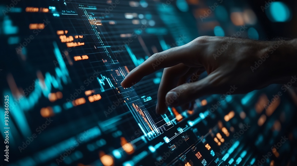 Poster businessman touching on financial data and economic growth graph chart business planning and strateg