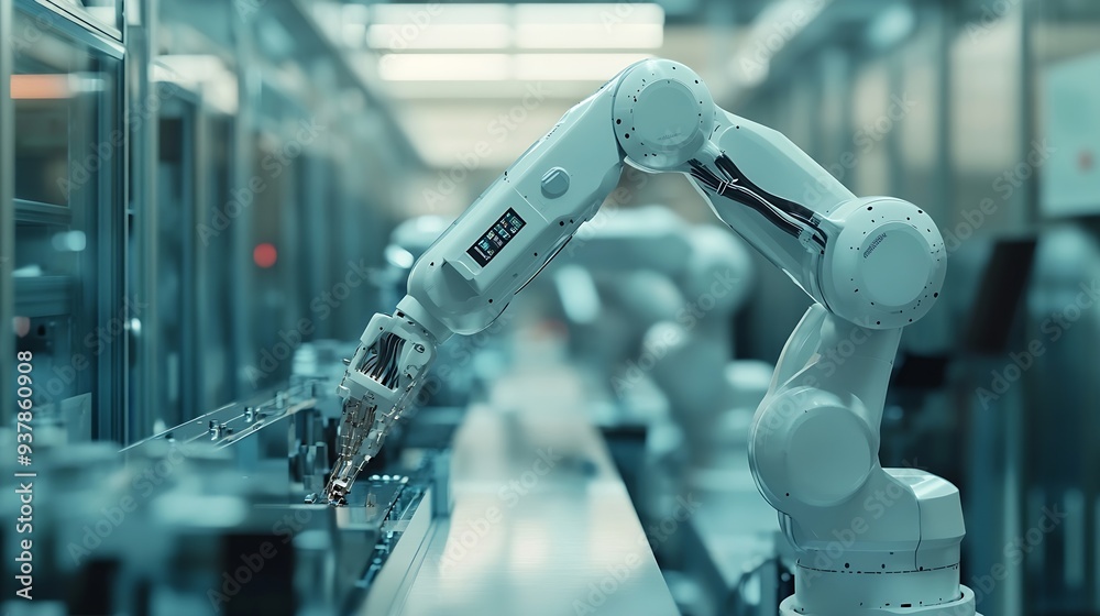 Poster xai smart industry robot arms for digital factory production technology showing automation manufactu