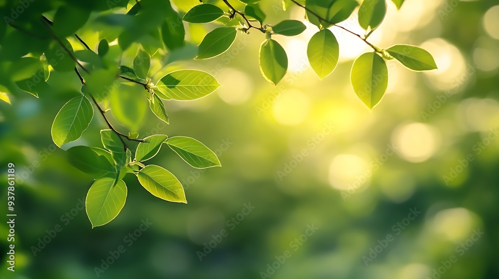 Poster nature background display over blur green tree garden blur park nature outdoor bokeh light backgroun