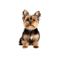 Dog on white background staring at camera