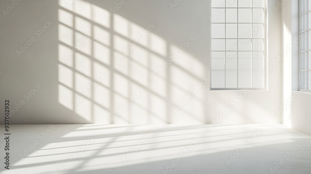 Poster minimal abstract light gray background for product presentation soft shadow and light from windows o