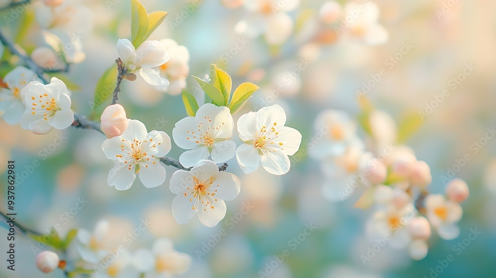 Poster Nature background with spring flowers Selective and soft focus Close up : Generative AI