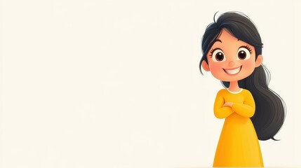 Obraz premium Meet a cheerful Indian teen girl, radiating joy and creativity in a fun, colorful cartoon world full of life.