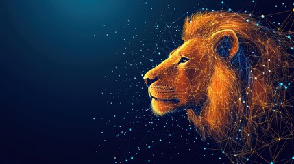 Polygonal lion figure formed by interconnected shapes