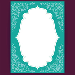 Ornate Teal Floral Border Template for Wedding Invitations and Event Cards Design