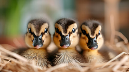 Fototapeta premium Adorable Ducklings Rustic Poultry Setting