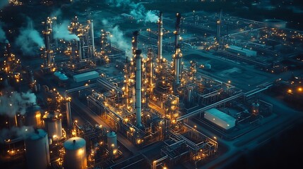Fototapeta premium Aerial top view oil and gas refinery background Business petrochemical industrial Refinery oil and gas factory power and fuel energy Ecosystem estates Fuel refinery industry at night : Generative AI