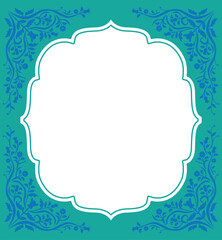 Teal Floral Frame Design with Ornamental Pattern for Editable Invitation or Text Space Template