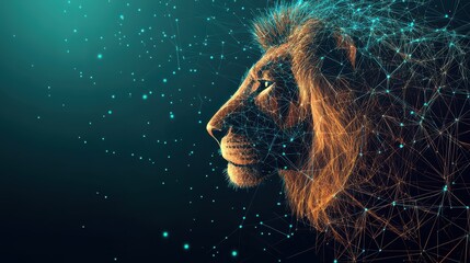 Low-poly lion roar representation with wireframe connections