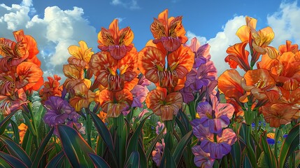 A vibrant field of colorful flowers under a bright sky, showcasing nature's beauty and diversity.