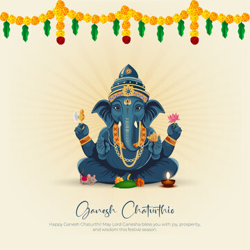 Happy Ganesh Chaturthi Post and Greeting Card. Birthday of Lord Ganesh Celebration and Creative Poster Vector Illustration