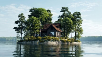 Fototapeta premium Cabin on a Lake Island