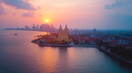Naklejka premium Drone images of Cartagena Colombia from above Bocagrande Centro Historico : Generative AI