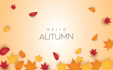 Hello Autumn Seasonal Background with colorful leaves. Vector illustration
