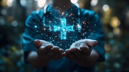 Glowing Hands Holding Shimmering Cross   Spiritual Miracle Energy and Light