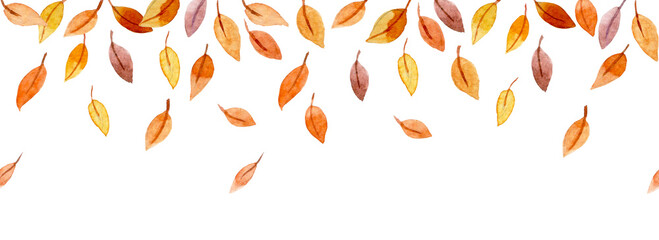 seamless border with falling autumn leaves. cute simple watercolor illustration