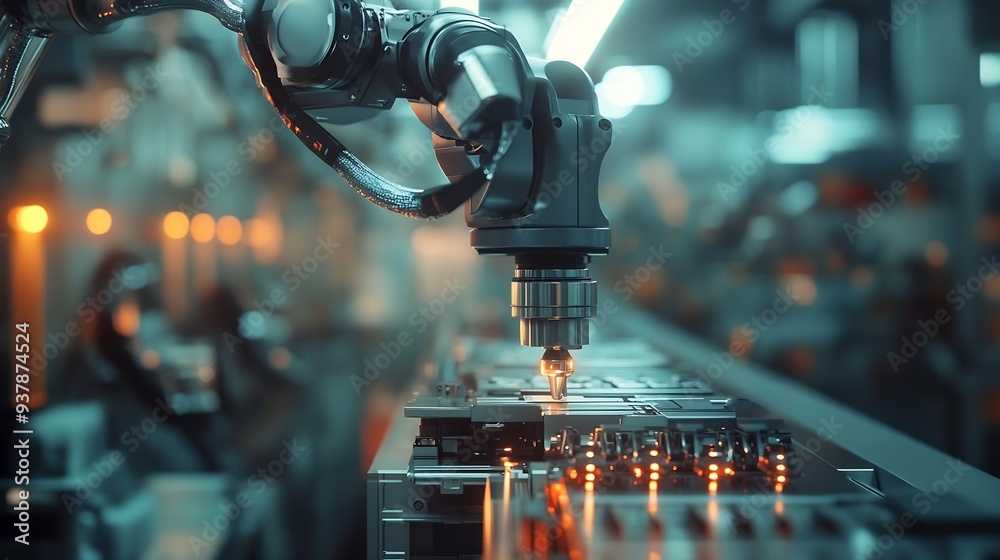 Poster Industry 40 Ai Smart industry of digital factory industrial revolution Engineer control robotics automatic arms machine with monitoring Ai system software Digital manufacturing operati : Generative AI