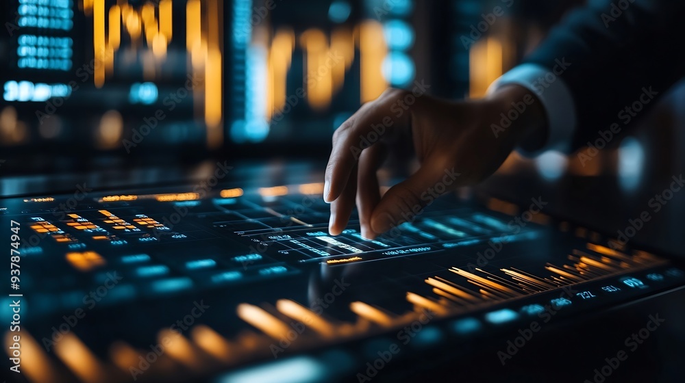 Aufkleber businessman touching on financial data and economic growth graph chart business planning and strateg