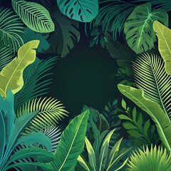 Fototapeta premium Wild dark jungle forest nature landscape with green jungle foliage and exotic plants