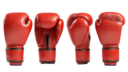Red color boxing gloves isolated on transparent background, PNG file