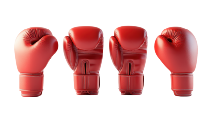 Red color boxing gloves isolated on transparent background, PNG file
