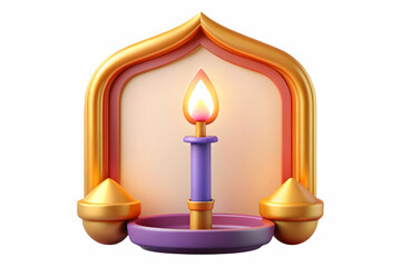 3D Diya and Sword Border Frame concept as Vertical frame with a lit diya on the top and a sword on the bottom creating a powerful and sacred Dussehra themed copy space perfect for designs that emphasi