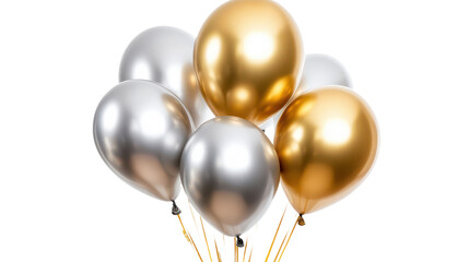 Party balloons, gold and silver isolated on transparent background, PNG file, graphic resources 