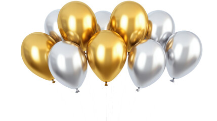 Party balloons, gold and silver isolated on transparent background, PNG file, graphic resources 