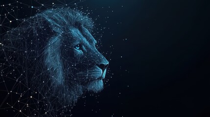 Naklejka premium Tech concept lion illustration with polygon mesh structure