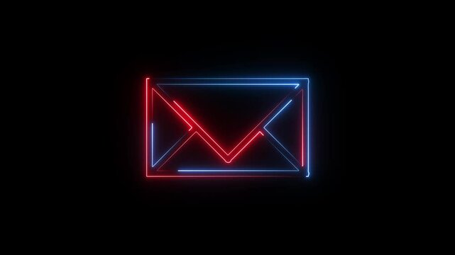 Neon glowing email icon animation on background.
