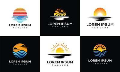 Collection of beach logo designs vector illustrations. sunset and sunrise.	
