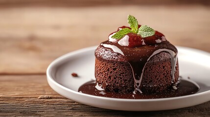 Chocolate lava cake with molten center, indulgent dessert, 3D illustration