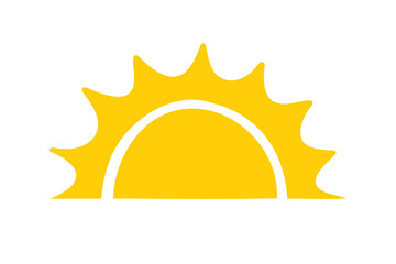 Yellow semicircle doodle half sun Hand drawn icon style. Sunset simple graphic symbol. Summer heat icon. Half round solar element.