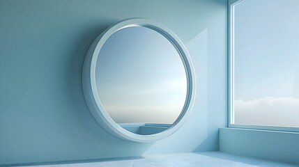 Sleek Futuristic Smart Mirror with Seamless Digital Interface on White Background